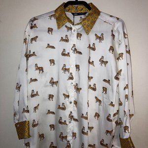 NWT Tiger Print Button Down Blouse